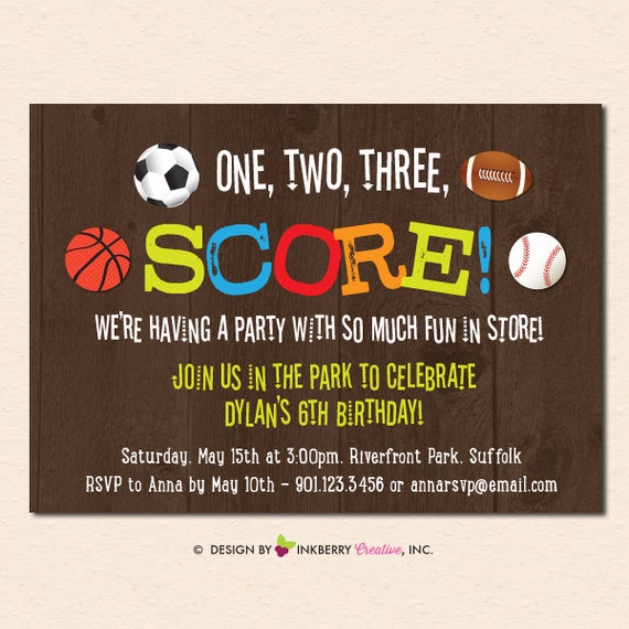 Final Score - Sports Theme Birthday Party Invitation (Digital, Printable File OR Printed Cardstock Cards) - Football, Soccer, Basketball Il_570xn