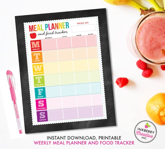 printable meal planner and food tracker instant download pdf