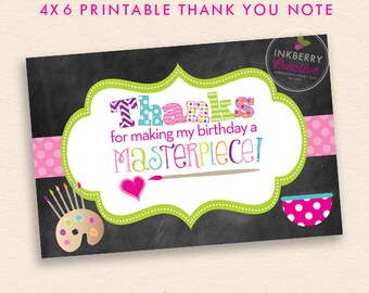 Pottery Painting Birthday Party Thank You Note - INSTANT DOWNLOAD - Digital, Printable Files