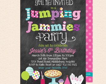 Jumping in Jammies Birthday Party Invitation - Chalkboard, Pajama, Trampoline Park, Bounce, PJs - Printable, Instant Download, Editable, PDF