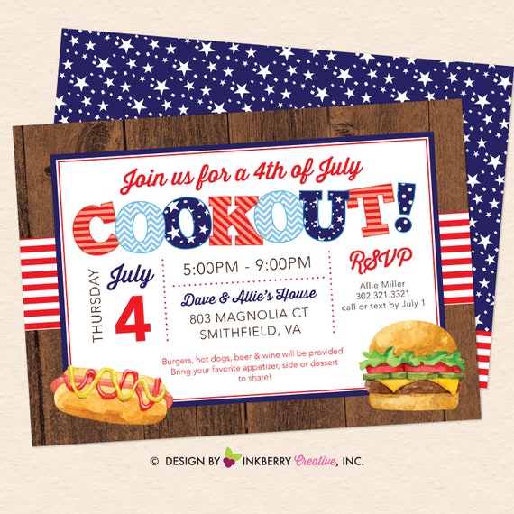 4th of July Cookout Invitation - July 4th Party Invitation - Patriotic ...