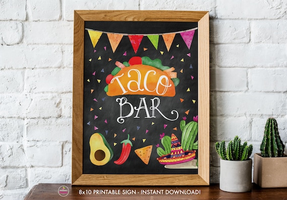 Printable Taco Bar Sign, DIY Fiesta, Bridal Shower, Baby Shower, Printable Signs, 8x10, PDF, Instant Download, Taco Bar Print, Digital File Il_570xn