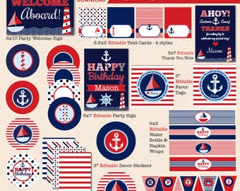 Sail Away Nautical Birthday Party - Red / Navy Blue - DIY/Printable Complete Party Pack - INSTANT DOWNLOAD!