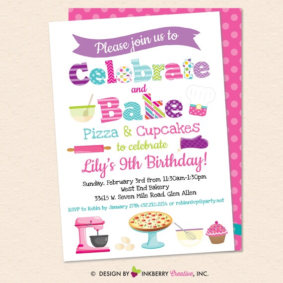 Pizza and Cupcakes - Little Chefs Baking Birthday Party Invitation - Cupcake Baking Pizza Making - Printable, Instant Download, Editable PDF Il_570xn