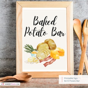Printable Baked Potato Bar Sign, Wedding Sign, Bridal Baby Shower 8x10, PDF, Instant Download, Potato Bar Bar Print, Digital File