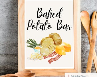 Printable Baked Potato Bar Sign, Wedding Sign, Bridal Baby Shower 8x10, PDF, Instant Download, Potato Bar Bar Print, Digital File