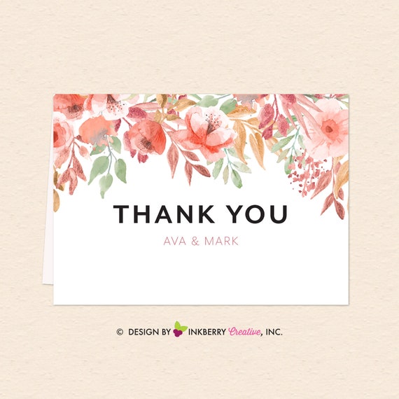 INSTANT DOWNLOAD - Beautiful Blooms - Watercolor Painted Floral Printable Thank You Card - Printable File, Edit in Adobe Reader, You Print Il_570xn