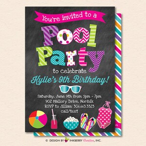 Pool Party Invitation Summer Pool Party Pool Birthday Party Kids Pool Party Chalkboard Printable, Instant Download, Editable, PDF image 1