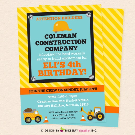 Construction Truck Birthday Party Invitation - Boys Building Construction Dump Truck, Bull Dozer, Printable, Instant Download, Editable, PDF Il_570xn