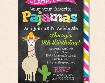 Llama Pajama Party Invitation - Llama Llama Pajama Party Invitation - Llama Birthday Party, Printable, Instant Download, Editable, PDF
