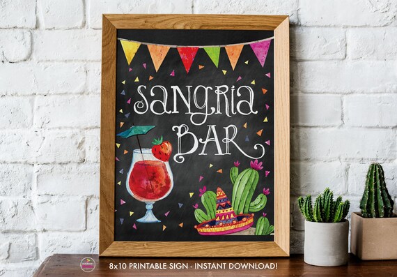 Printable Sangria Bar Sign, Fiesta, Bridal Shower, Baby Shower, Printable Signs, 8x10 PDF, Instant Download, Sangria Bar Print, Digital File Il_570xn