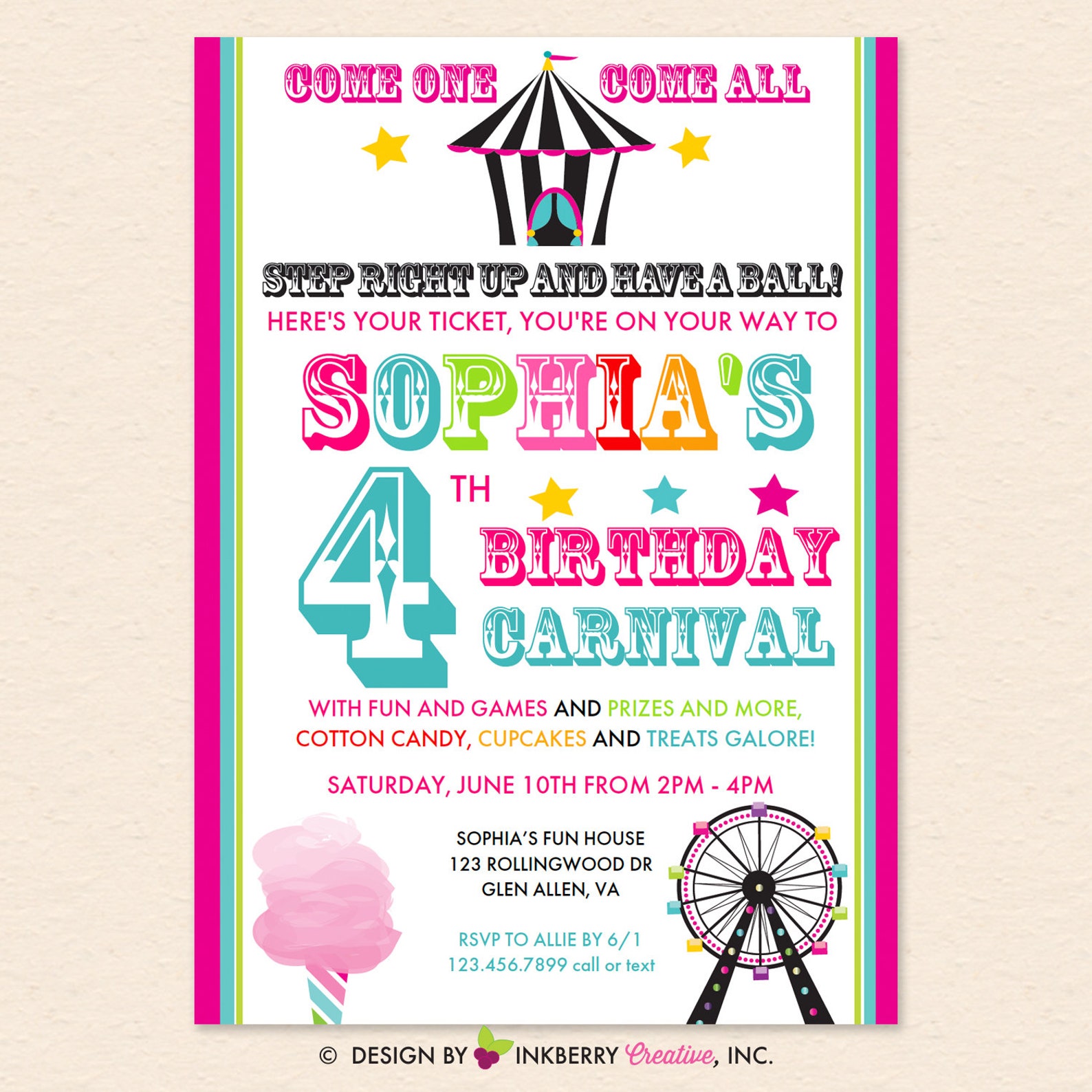 Kids Carnival Birthday Party Invitation digital Printable Etsy Singapore