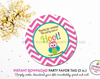 Bright Chevron Owl - Printable 3 inch Birthday Party Favor Tags - Instant Download PDF File