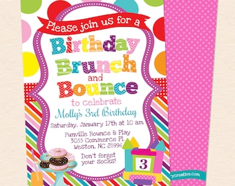 Birthday Brunch & Bounce Party Invitation - Trampoline, Bounce House, Bouncy Jump Party Invite - Printable, Instant Download, Editable, PDF