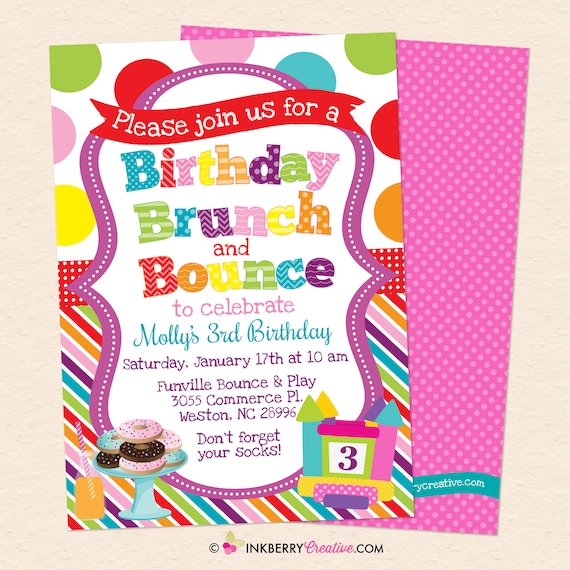 Birthday Brunch &amp; Bounce Party Invitation - Trampoline, Bounce House ...