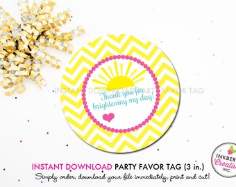Sunshine Yellow Chevron - Printable 3 inch Birthday Party Favor Tags - Instant Download PDF File