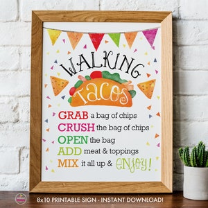 Printable WALKING TACOS Sign, Instant Download, 8x10, Digital PDF, Mexican Fiesta Walking Taco Bar - Bridal Shower, Birthday, Taco Bar Sign
