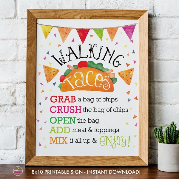 Signo de WALKING TACOS imprimible, Descarga instantánea, 8x10, PDF digital, Fiesta Mexicana Walking Taco Bar - Despedida de soltera, Cumpleaños, Signo de Taco Bar