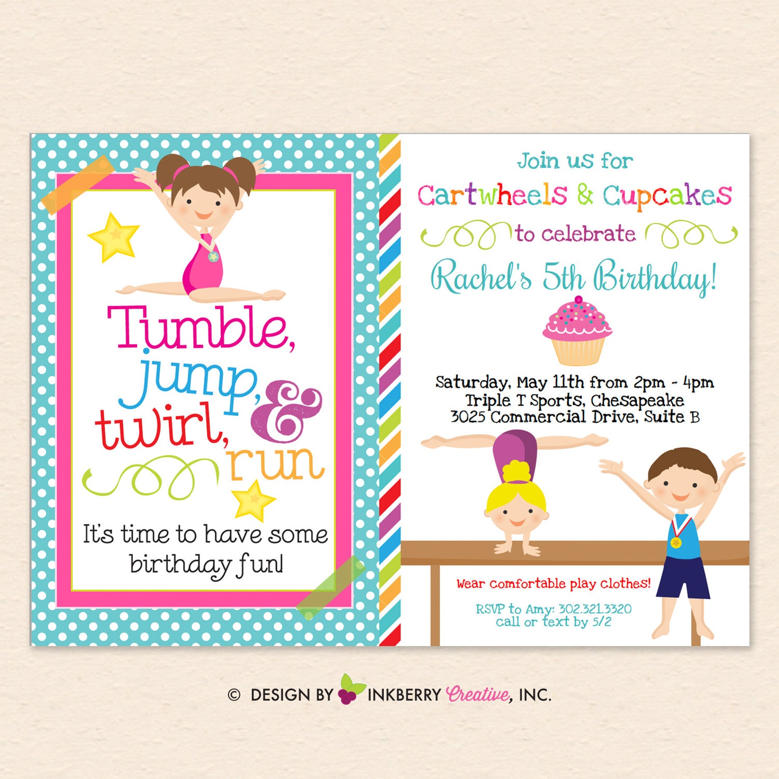 Gymnastics Birthday Party Invitation boy Girl Version Etsy