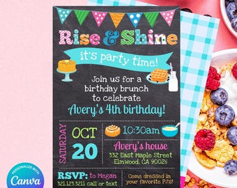 Rise and Shine Brunch Birthday Invitation (Chalkboard) - Editable in Canva