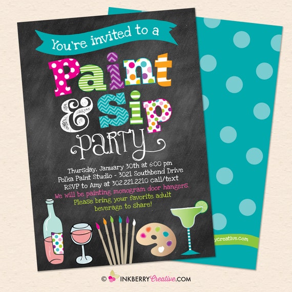 Paint & Sip Invitation, Painting Wine Party Invite, Craft Party