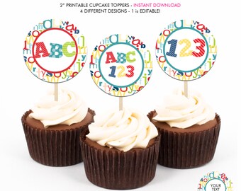 ABC Alphabet Baby Shower - Printable 2 inch round Cupcake Toppers - Instant Download PDF File