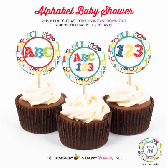 ABC Alphabet Baby Shower Printable 2 inch round Cupcake Toppers