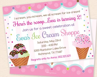 Zaproszenie na przyjęcie urodzinowe Ice Cream Shoppe - Zaproszenie na urodziny Ice Cream - Ice Cream Party - Do wydrukowania, natychmiastowego pobrania, edytowalne, PDF