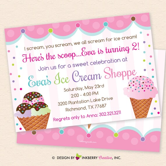 Ice Cream Shoppe Birthday Party Invitation - Ice Cream Birthday Invite - Ice Cream Party - Printable, Instant Download, Editable, PDF Il_570xn