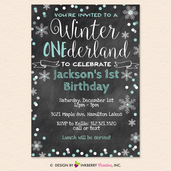 Winter One-derland 1st Birthday Invitation, Winter Wonderland First Bday Invite, Snowflake, Chalkboard - Digital, Printable, Editable PDF Il_570xn