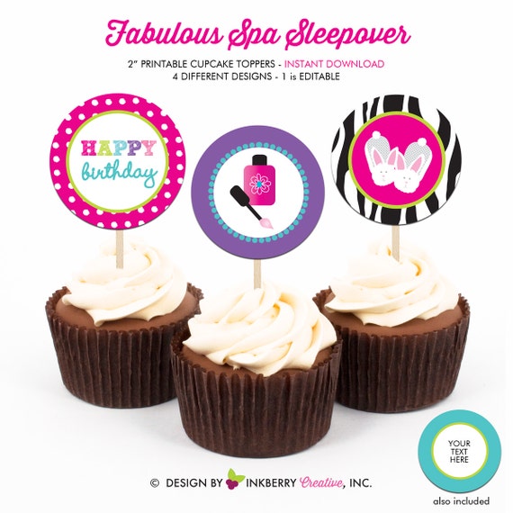 Fabulous Spa Sleepover Birthday Party - Printable 2 inch round Cupcake Toppers - Instant Download PDF File Il_570xn