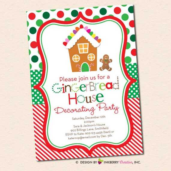 Christmas Gingerbread House Decorating Party Invitation (Digital File - Printed Cards Also Available) Il_570xn