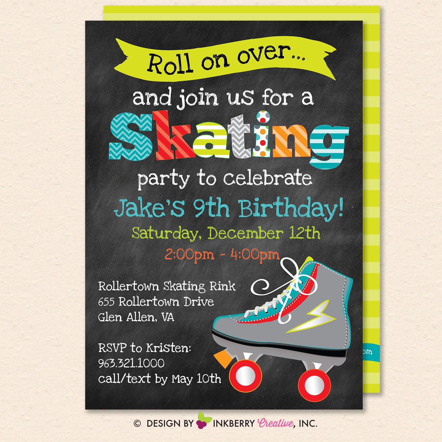 Retro Roller Skate Invitations For Roller Rink Birthday Party Digital ...