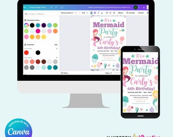 Mermaid Birthday Party Invitation, Under the Sea, Ocean, Beach