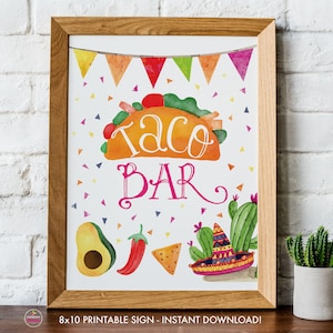 Printable Taco Bar Sign, DIY Fiesta, Bridal Shower, Baby Shower, Printable Signs, 8x10, PDF, Instant Download, Taco Bar Print, Digital File
