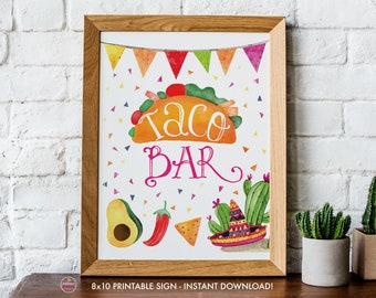 Printable Taco Bar Sign, DIY Fiesta, Bridal Shower, Baby Shower, Printable Signs, 8x10, PDF, Instant Download, Taco Bar Print, Digital File