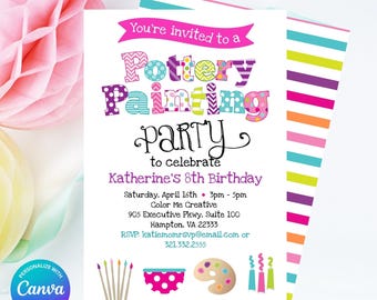 Pottery Painting Invitation - Pottery Painting Invite - Pottery Painting Party - Edit in Canva