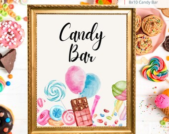 Printable Candy Bar Sign, Wedding Sign, Bridal Baby Shower Birthday Party Candy Station Sign 8x10, PDF, Instant Download, Digital File