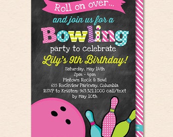 Bowling-Einladung - Bowling-Einladung - Mädchen-Bowling-Party - Bowling-Geburtstagsfeier - Printable Instant Download Bearbeitbare PDF-Einladung
