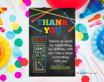 Game On - Arcade Games, Birthday Party Thank You Card, Note, Arcade Game Party, Laser Tag Party, Printable, Instant Download, Editable, PDF