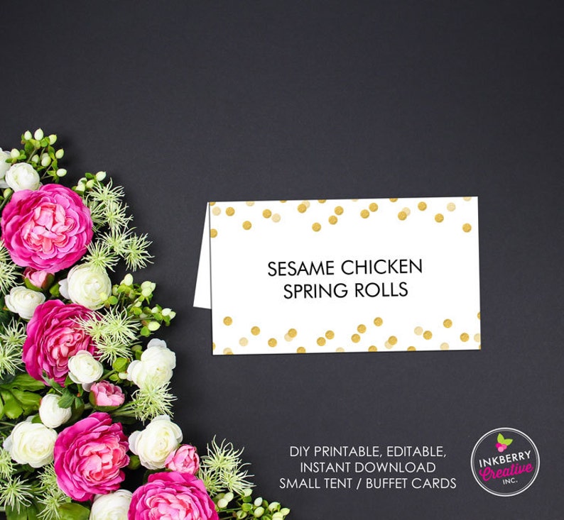 Gold Confetti Printable Editable Tent Card Place Card Food - Etsy
