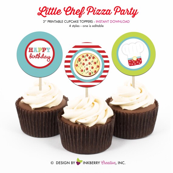 Little Chef Pizza Birthday Party - Printable 2 inch round Cupcake Toppers - Instant Download PDF File Il_570xn