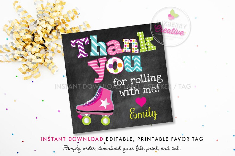 Roller Skating Birthday Party Favor Tag Chalkboard Roller - Etsy