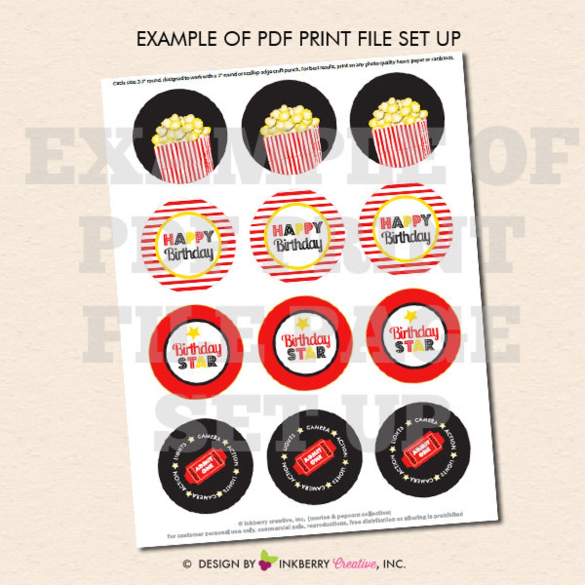 Movies and Popcorn Birthday Party Printable 2 Inch Round | Etsy