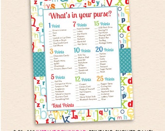 Alphabet Baby Shower What's In Your Purse? Game - Alphabet Theme, ABC Baby Shower Printable PDF, Baby Shower Games, Instant Download