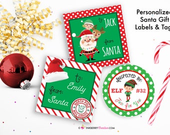 Personalized From Santa Christmas Gift Labels, Stickers, Tags, Inspected by Elf Stickers, Printed, Shipped - Available for a limited time!