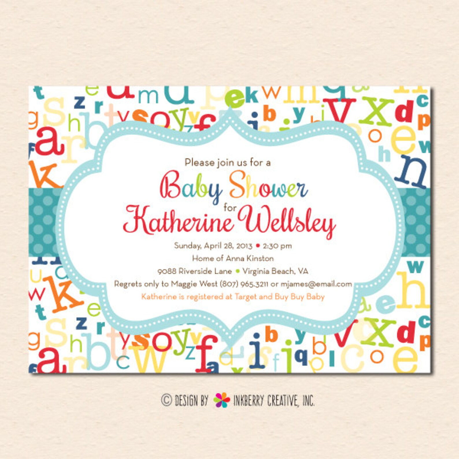 Colorful ABC Alphabet Baby Shower Invitation digital File OR Etsy