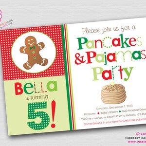 INSTANT DOWNLOAD Christmas Birthday Pancakes & Pajamas Party Complete Printable Party Pack image 2