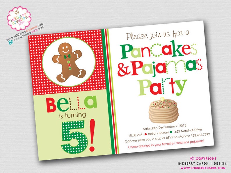INSTANT DOWNLOAD Christmas Birthday Pancakes & Pajamas Party Complete Printable Party Pack image 2