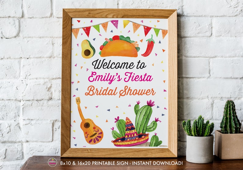 Printable Welcome Sign, Fiesta Bridal Shower Taco Party Printable Signs, 8x10, PDF, Instant Download, Mexican Fiesta Taco Welcome Party Sign image 1